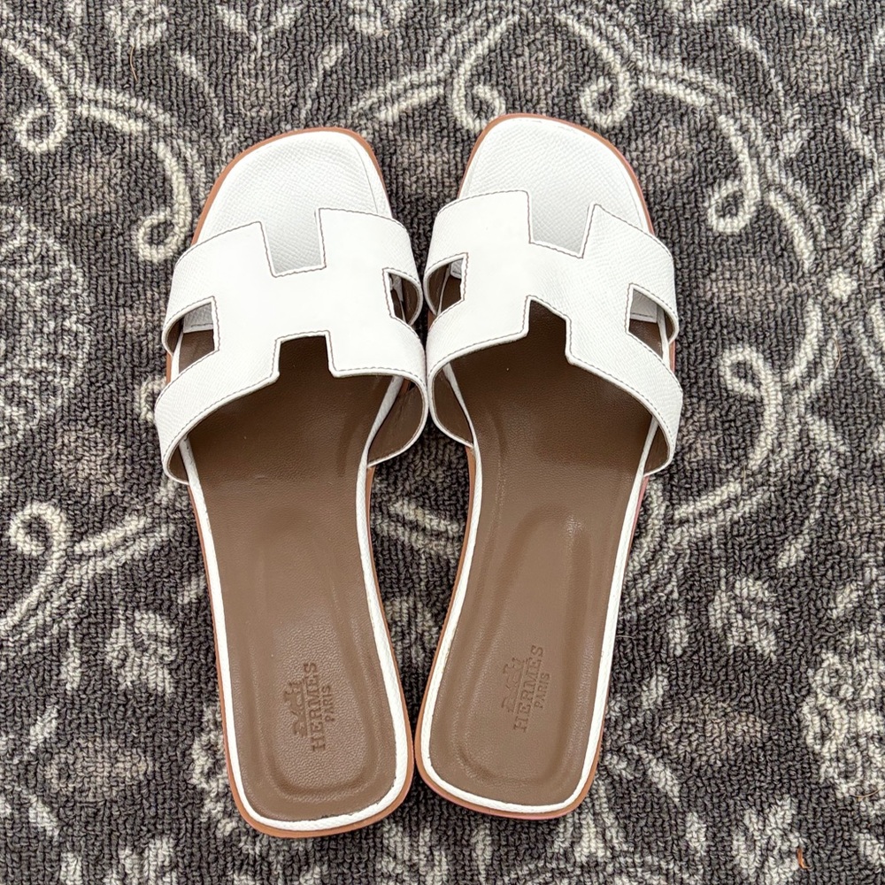 Hermes White Slide SandalsHermes Oran sandal in white